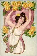 Jugendstil Frau Blumen Künstler-Karte I-II Art Nouveau - Sonstige & Ohne Zuordnung