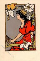 Jugendstil Frau Blumen  Künstlerkarte I-II Art Nouveau - Autres & Non Classés