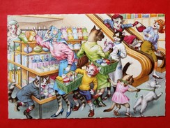 Cp Fantaisie CHATS Humanises  Grands Magasins   Illustrateur? - Dressed Animals