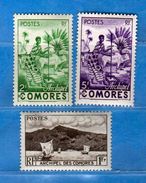 COMORES - 1950-1952 *- . Yvert. 3-4-5. MH. Leggera Traccia Di Linguella.  2 Scan..  Vedi Descrizione. - Usados