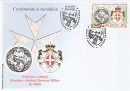 CHRISTIANITY AND HERALDICS, THE MALTA CRUISE ORDER,2012 COVER FDC ROMANIA. - FDC