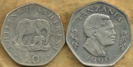 TANZANIA 20 SHILLINGI ELEPHANT ANIMAL FRONT MAN HEAD BACK 1990 KM23 VF READ DESCRIPTION CAREFULLY!!! - Tanzanía