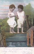 Two Childs On Wooden Bridge, Beautiful Scene, Zwei Kinder Auf Holzbrücke, Schöne Szene, Used 1904 - Scènes & Paysages