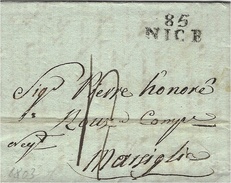 1803- TERR. CONQUIS -  Lettre De 85 / NICE  ( A. M. )  25 Mm Noir Pour Marseille - 1801-1848: Precursors XIX