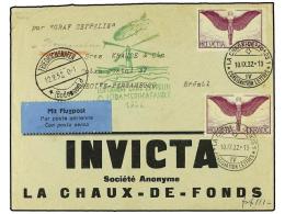 ZEPPELIN. 1932 (10-IX). SWITZERLAND. CHAUX DE FONS A BRASIL. Sobre Con Franqueo De 1+1 Fr. Marca... - Other & Unclassified