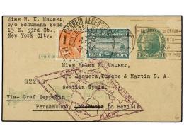 ZEPPELIN. 1930. BRASIL .U.S.A. Entero Postal USA De 1 Ctvo. Circulado Con Franqueo Adicional De... - Autres & Non Classés