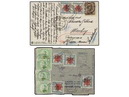 YUGOSLAVIA. 1916-21. Conjunto De 3 Recibos De Paquetes Postales Y Una Tarjeta, Tasados A La Llegada Con Sellos De... - Autres & Non Classés