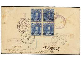 VENEZUELA. Sc.234 (4). 1907. LA GRITA A PARÍS. 25 Cts. Azul, Bloque De Cuatro, Franqueo Al Dorso,... - Otros & Sin Clasificación