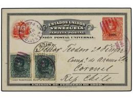 VENEZUELA. 1901. CIUDAD BOLIVAR A CORONEL (Chile). Entero Postal De 10 Cts. Rojo Habilitado... - Autres & Non Classés