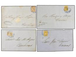VENEZUELA. 1860-62. 4 Cuartos Circulados Con Sello De 1/2 Real De LA GUAIRA A CARACAS. - Other & Unclassified