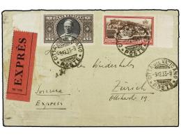 VATICANO. Sa.30+E3. 1933. VATICANO A ZURICH. 2 Liras Castaño Negro Y Sello De Correo Urgente De 2... - Otros & Sin Clasificación