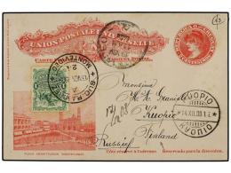 URUGUAY. 1908. MONTEVIDEO A FINLANDIA. Entero Postal De 2 Cts. Rosa Con Franqueo Adicional De 1 Ctvo.... - Otros & Sin Clasificación