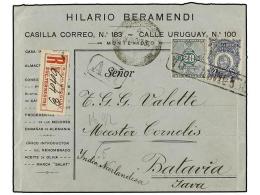 URUGUAY. 1907. MONTEVIDEO A BATAVIA (Indias Holandesas). 5 Cts. Azul Y 20 Cts. Verde Carta... - Other & Unclassified