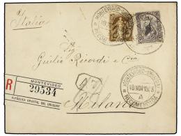 URUGUAY. Sc.91, 156. 1903. MONTEVIDEO A MILÁN. 10 Cts. Lila Y 25 Cts. Castaño, Al Dorso... - Autres & Non Classés