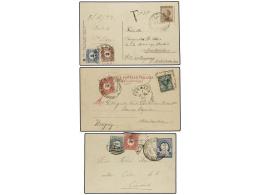 URUGUAY. 1903-22. Entero Postal Interior Y 2 Tarjetas Procedentes De Italia Tasadas A La Llegada Con Sellos De... - Autres & Non Classés