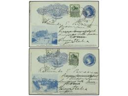 URUGUAY. 1902-1910. Cuatro Enteros Postales De 2 Cts. Azul (3) Y Rojo Con Diversas Vistas Circuladas A... - Otros & Sin Clasificación