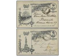 URUGUAY. 1900. Dos Enteros Postales De 2 Cts. Negro Circulados En El Interior Y A BUENOS AIRES. - Autres & Non Classés