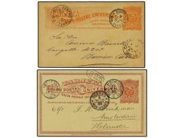 URUGUAY. 1895-97. Dos Enteros Postales De 2 Cts. Naranja Y 3 Cts. Rojo Circulados A ARGENTINA Y... - Other & Unclassified