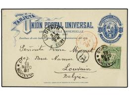 URUGUAY. 1891. MONTEVIDEO A BÉLGICA. Entero Postal De 2 Ctvos. Azul Con Franqueo Adicional De 1... - Otros & Sin Clasificación