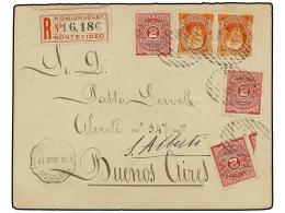 URUGUAY. 1889. MONTEVIDEO A BUENOS AIRES. 2 Cts. Rosa Lila (3) Y 7 Cts. Naranja (2). Carta... - Other & Unclassified