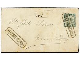 URUGUAY. 1882. Entero Postal De 5 Cts. Verde Circulado A TRINIDAD Mat. Lineal RECOMENDADA Al... - Other & Unclassified