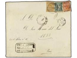 URUGUAY. Sc.40, 41, 42. 1881. MONTEVIDEO A FRANCIA. 5 Cts. Verde, 10 Cts. Rojo Y  20 Cts.... - Other & Unclassified