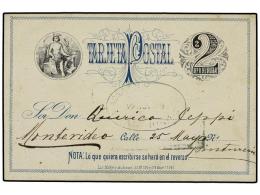 URUGUAY. 1879. SAN JOSÉ A MONTEVIDEO. Entero Postal De 2 Cts. Negro Y Azul. RARO. - Autres & Non Classés