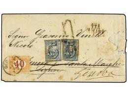 URUGUAY. 1872. URUGUAY A SANTA MARGHERITA (Italia) Y Reexpedida A GÉNOVA. 5 Cts. Azul (2). Tasada A... - Other & Unclassified