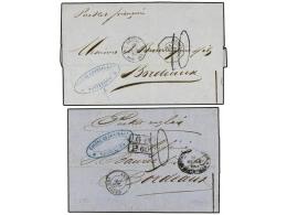 URUGUAY. 1867. DOS Cartas Circuladas De MONTEVIDEO A BORDEAUX, Una Por Correo Francés Y La Otra Por Correo... - Otros & Sin Clasificación