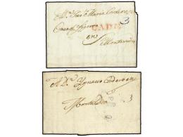 URUGUAY. 1839-40. DOS Cartas Circuladas De CÁDIZ (España) A MONTEVIDEO, Tasados Con... - Autres & Non Classés