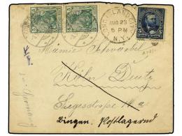 ESTADOS UNIDOS. 1902. LONG ISLAND To KOLN (Germany). 5 Cents Blue Redirected To LINGAU With German 5... - Other & Unclassified