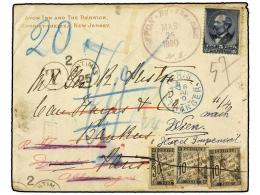 ESTADOS UNIDOS. 1890. AVON BY THE SEA To FRANCE. 5 Cents Blue (light Fault) Taxed On Arrival With French... - Other & Unclassified