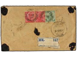 TIBET. 1917 (11-12). GYANTSEE To KATHMANDU. 1/2a. And 1a. (2) Indian Stamps. Sent Registered. - Otros & Sin Clasificación