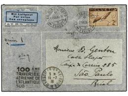 SUIZA. Mi.245z. 1936. LES DIABLERETS To BRASIL. 2 Fr. Brown (black Colour Misplaced) To MARSELLE. Unusual... - Autres & Non Classés