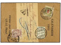 SUIZA. 1911. LILLE A BIENNE (Suiza). CALENDARIO DE 1911 Circulado Con Sello Francés De 2 Cts. Lila,... - Autres & Non Classés