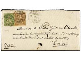 SUIZA. 1872. GENEVE To TURIN (Italy). 5 Rp. Brown And 25 Rp. Green Arrival On Back. - Autres & Non Classés
