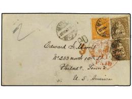 SUIZA. 1867 (Aug 27). Cover To PHILADELPHIA, USA Franked By 1862 20 C. Orange And Pair Of Scarce 1... - Autres & Non Classés