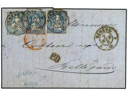 SUIZA. 1865. Entire Letter To BELLGARDE Franked By Two Shades Of 1862 10 C. Pale Blue And 2x10 C.... - Autres & Non Classés