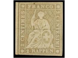 (*) SUIZA. Yv.25. 2 Rp. Grey. Complete Margins, Without Gum. Yvert.225€. - Autres & Non Classés