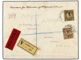 SUECIA. 1921. STOCKHOLM To LONDON. 30 Ore And 1 Kr. INSURED Franking. - Autres & Non Classés