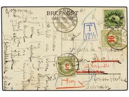 SUECIA. 1908. BJORNLUNDA To SWITZERLAND. 5 Ore Green, Taxed On Arrival With Swiss 5 And 10 Rp.... - Autres & Non Classés