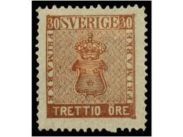 * SUECIA. Fe.11. 1858. 30 Ore Brown, Well Centered, Original Gum. FINE. - Autres & Non Classés