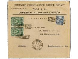 CHINA. 1936 (Feb). Firm´s Corner Card Envelope Of CANTON To LUDWIGSHAFEN (Germany) Via Victoria, Hong Kong... - Otros & Sin Clasificación