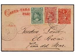 CHILE. Sc.39, 40. 1902. Entero Postal De 2 Ctvos. Rojo Con Franqueo Adicional De 1 Ctvo. Y 2... - Autres & Non Classés