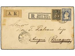 CHILE. Sc.31. 1900. SANTIAGO A AREGUA (Paraguay). Entero Postal De 5 Ctvos. Azul Con Franqueo Adicional De... - Autres & Non Classés