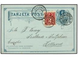 CHILE. Sc.38. 1899. VALDIVIA A HOLANDA. Entero Postal De 1 Ctvo. Verde Con Franqueo Adicional De 2... - Autres & Non Classés