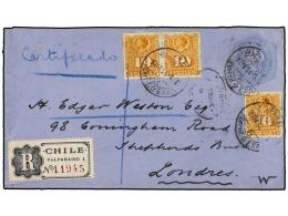 CHILE. Sc.29 (3). 1897. VALPARAISO A LONDRES. Entero Postal De 10 Ctvos. Gris Con Franqueo Adicional De... - Autres & Non Classés