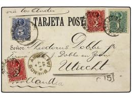 CHILE. Sc.37, 38 (2), 28. 1897. CONCEPCIÓN A HOLANDA. Tarjeta Postal RECUERDOS DE VALPARAISO... - Autres & Non Classés