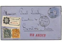 CHILE. Sc.29, 30. 1897. VALPARAISO A GINEBRA (Suiza). Entero Postal De 10 Ctvos. Gris Con Franqueo Adicional... - Autres & Non Classés