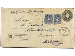 CHILE. Sc.28 (2). 1897. VALPARAISO A HOLANDA. Entero Postal De 20 Ctvos. Verde Con Franqueo Adicional De... - Autres & Non Classés